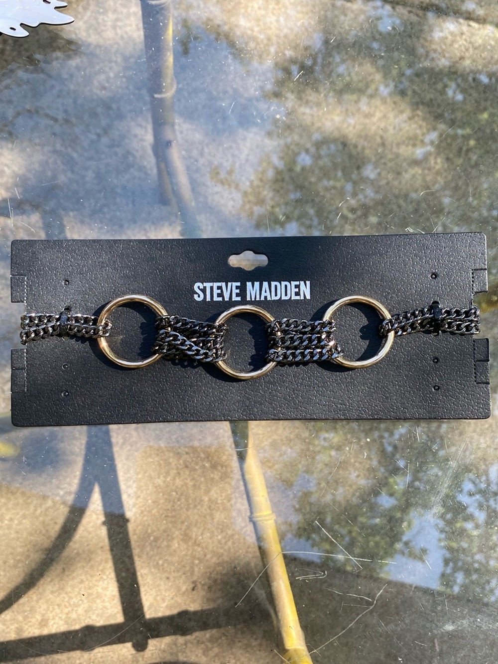 Steve Madden Black Chain-Link Necklace with Gold Rings